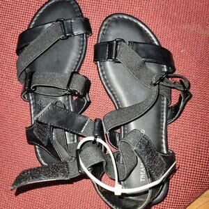Treasure Bond Strappy Kids Girls Black Sandals Size 13 Adjustable NEW